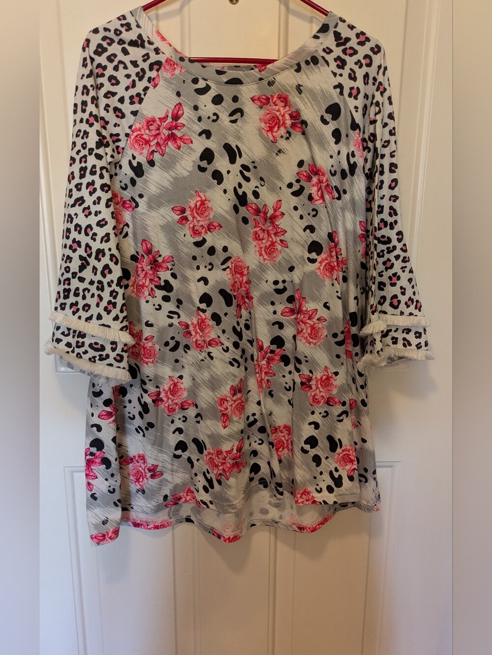 Southern Stitch Pink Floral & Black Animal Print Raglan Top